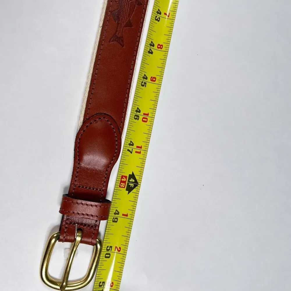 Leather Man Ltd Essex, CT USA Top Grain Leather Fish‎ Belt Brass Buckle 46